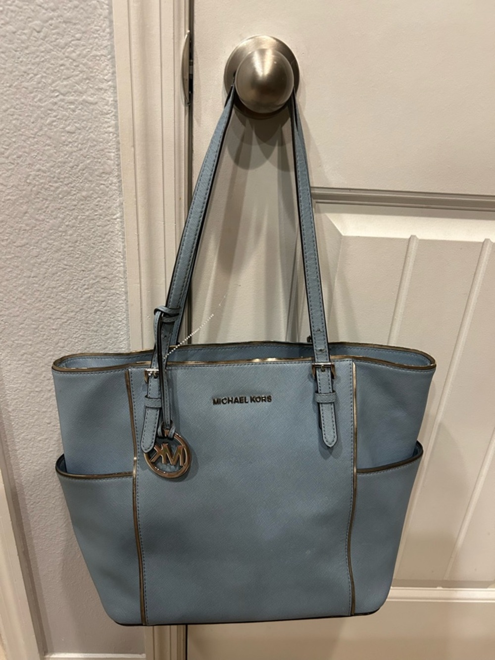 Michael Kors Light Blue Tote with Silver Accents